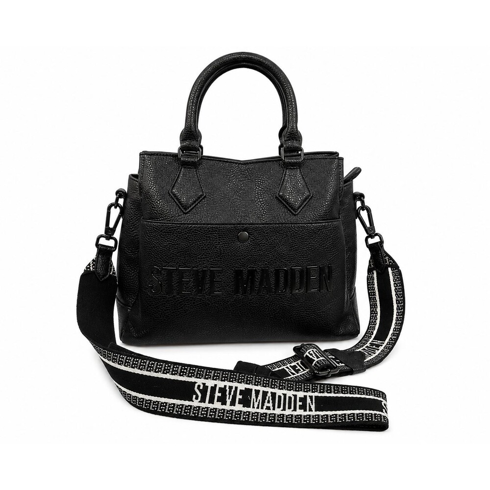 Steve Madden Black Pebbled Faux Leather Satchel Crossbody Tote Shoulder Bag